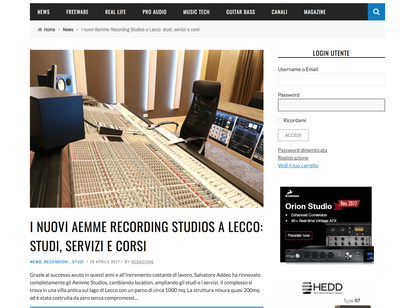 Articolo di Audio Fader sui nuovi Aemme Studios